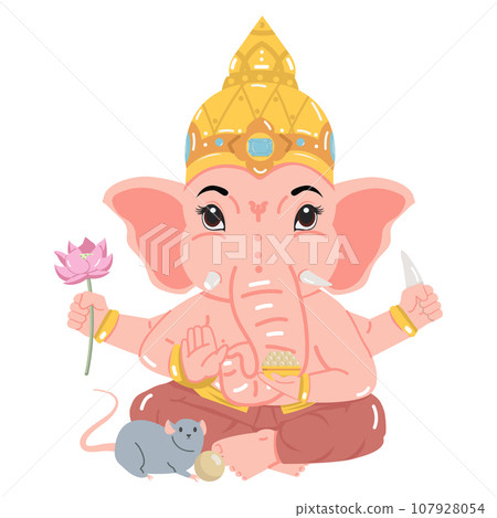 Lord Ganesha elephant with rat vector 107928054