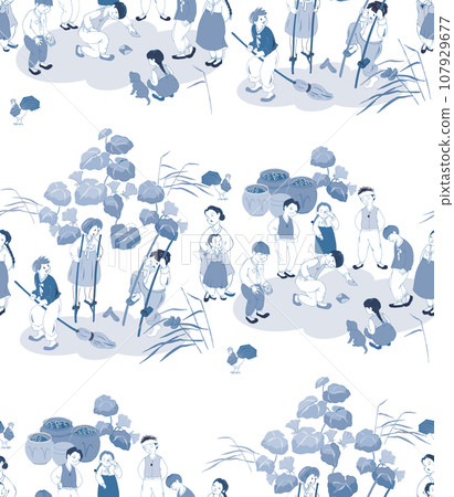 Seamless pattern vector illustration of a Traditional Korean Game Riding Bamboo Sticks like Horses. Seamless pattern vector illustration of a Traditional Korean Game Riding Bamboo Sticks like Horses. 107929677