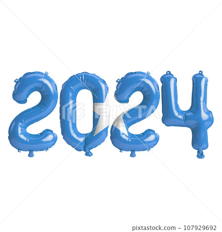 3d illustration of letter about new year 2024 with balloons on color Somalia flag 107929692