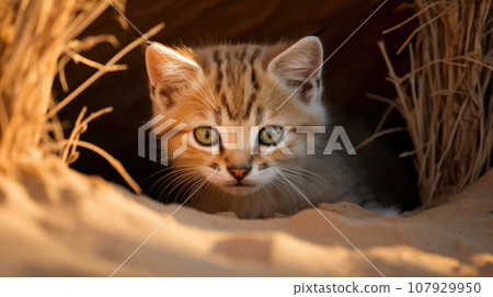 Sand Cat, felis margarita, Adult among Rocks 107929950