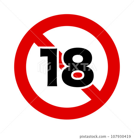 Icon strictly prohibited to persons under 18 years of age. Viewing restrictions. vector. Icon strictly prohibited to persons under 18 years of age. Viewing restrictions. vector. 107930419
