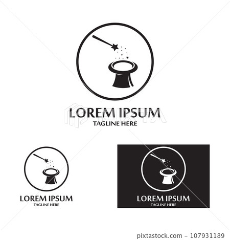 magician's hat and magic wand icon logo vector design template magician's hat and magic wand icon logo vector design template 107931189