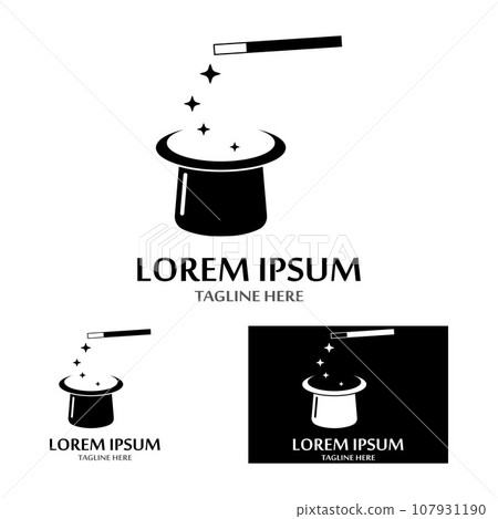 magician's hat and magic wand icon logo vector design template magician's hat and magic wand icon logo vector design template 107931190