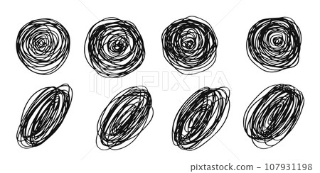 Pattern, texture, line hand drawn. Hatch drawing pen ink and crosshatch draw pencil sketch. Doodle scratch style. Black shape isolated on white background. Vintage graphic design. Vector illustration 107931198