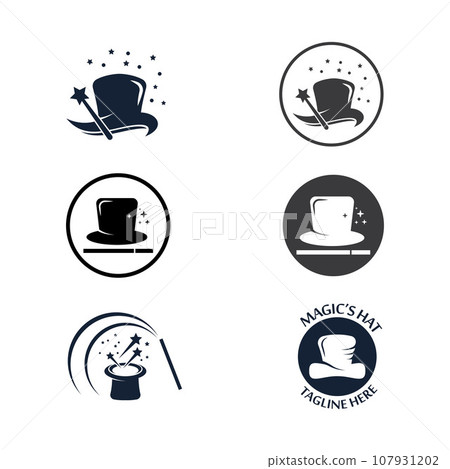 magician's hat and magic wand icon logo vector design template 107931202