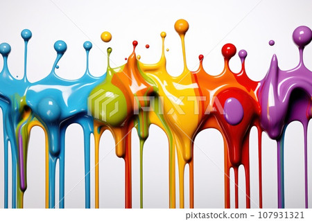 Colorful rainbow paint drops isolated on white background. Generative AI Colorful rainbow paint drops isolated on white background. Generative AI 107931321