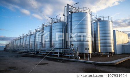 Modern wine factory with large shine tanks for the fermentation Modern wine factory with large shine tanks for the fermentation 107931624