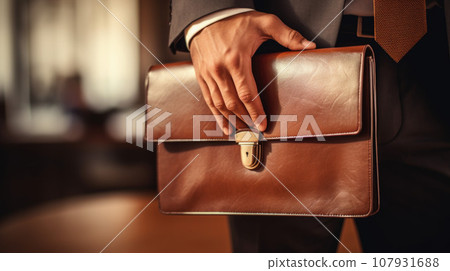 Closeup Of A Businessman Holding leather Briefcase Going To Work Closeup Of A Businessman Holding leather Briefcase Going To Work 107931688