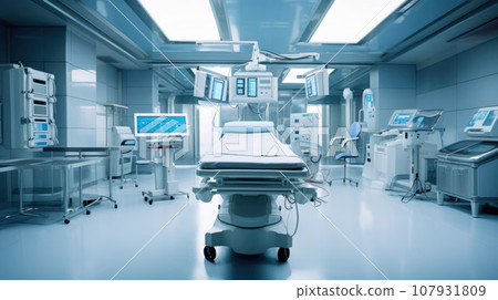 Empty operating room in a hospital Interior of an operating room in clinic with modern medical equipment 107931809