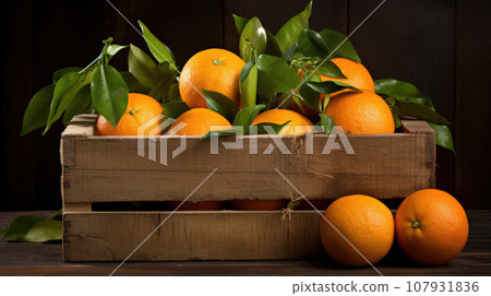 Three retail crates of ripe oranges 107931836