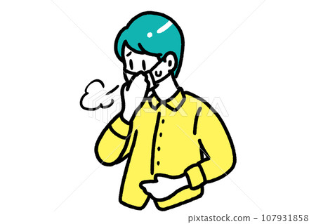 一名戴著口罩的男子因感覺不舒服而咳嗽 107931858