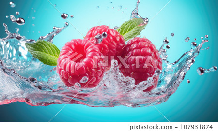 Fresh Raspberry With Water Splash Fresh Raspberry With Water Splash 107931874
