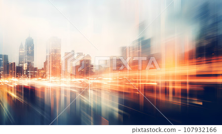 cityscape with blurred background and light trails - generative AI 107932166