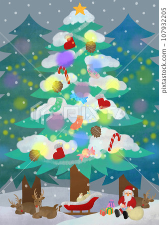 聖誕素材:雪樹下的聖誕老公公與紅鼻子馴鹿 聖誕素材:雪樹下的聖誕老公公與紅鼻子馴鹿 107932205