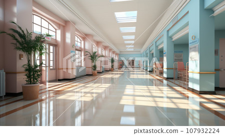 Door rooms in dorm and windows at the end 107932224