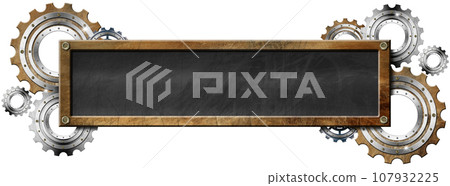 Empty Blackboard with Metal Frame and Cogwheels Isolated on White Empty Blackboard with Metal Frame and Cogwheels Isolated on White 107932225