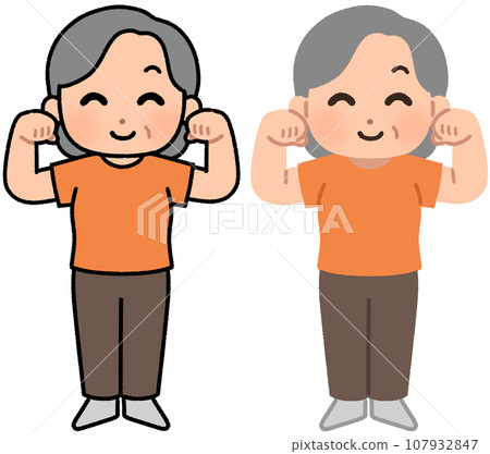 An elderly woman doing a guts pose 107932847