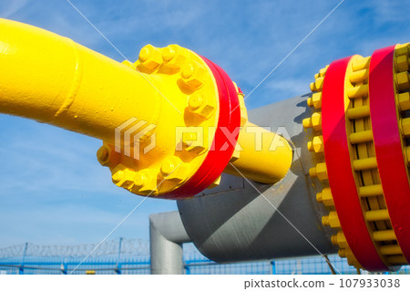 Gas industry pipe connection unit. Bolted connection of pipes for gasification. Transportation of Gas industry pipe connection unit. Bolted connection of pipes for gasification. Transportation of 107933038