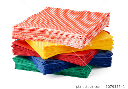 Stack of paper napkins on white background Stack of paper napkins on white background 107933341