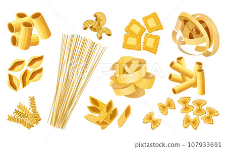 Italian pasta set. Vector isolated set of pasta. 107933691