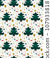 Christmas seamless pattern. A fir tree and a set of festive decorations. Winter decor. Pattern for fabric, wrapping paper, childrens clothing. Vector illustration. 107933818