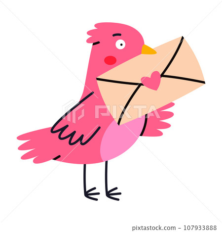 Pink Bird Carry Letter Envelope Flying with Post Vector Illustration 107933888