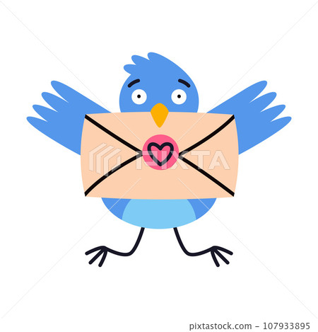 Blue Bird Carry Letter Envelope Flying with Post Vector Illustration 107933895