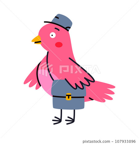 Pink Bird Carry Letter Envelope Flying with Post Vector Illustration 107933896