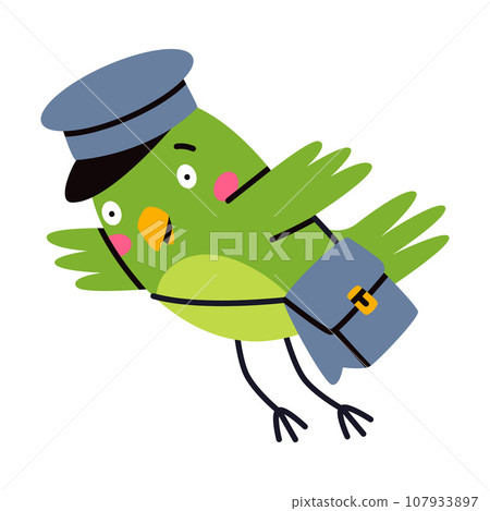 Green Bird Carry Letter Envelope Flying with Post Vector Illustration 107933897
