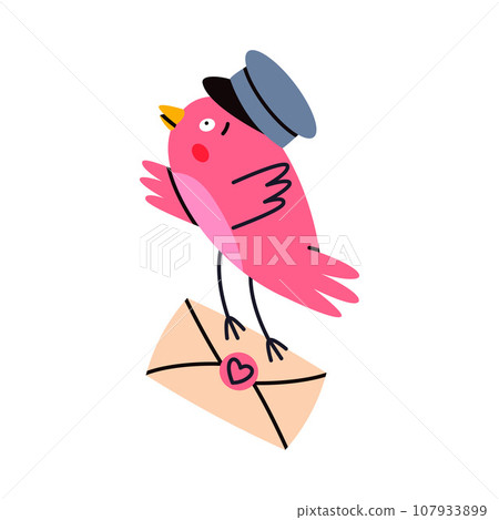 Pink Bird Carry Letter Envelope Flying with Post Vector Illustration 107933899