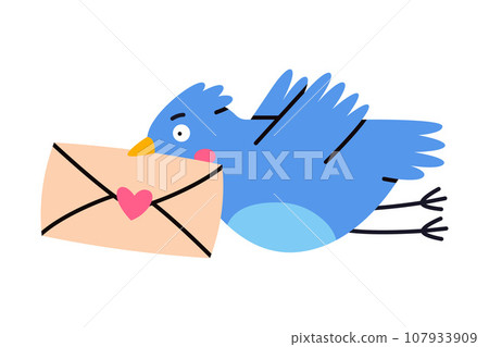 Blue Bird Carry Letter Envelope Flying with Post Vector Illustration 107933909