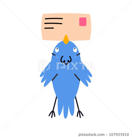 Blue Bird Carry Letter Envelope Flying with Post Vector Illustration 107933910