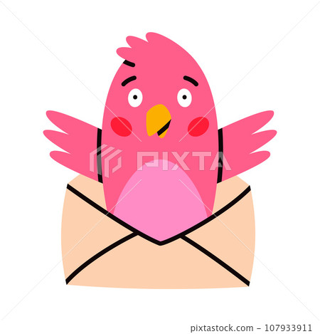 Pink Bird Carry Letter Envelope Flying with Post Vector Illustration 107933911