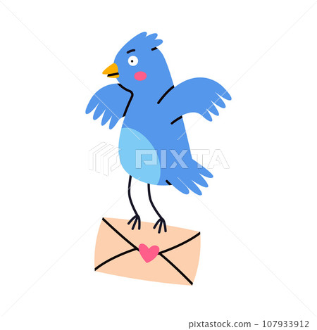 Blue Bird Carry Letter Envelope Flying with Post Vector Illustration 107933912