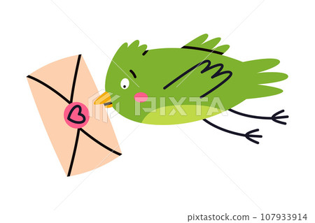 Green Bird Carry Letter Envelope Flying with Post Vector Illustration 107933914
