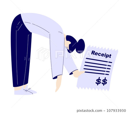 Bill Pay with Sad Woman Character Bend with Paper Receipt Vector Illustration Bill Pay with Sad Woman Character Bend with Paper Receipt Vector Illustration 107933930