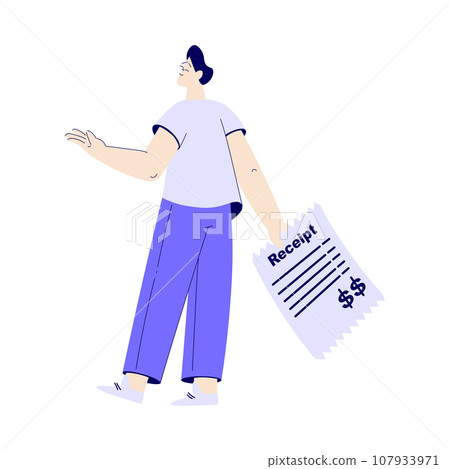 Bill Pay with Man Character Hold Paper Receipt Vector Illustration Bill Pay with Man Character Hold Paper Receipt Vector Illustration 107933971