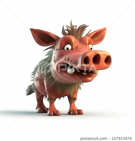 Wild pig, boar with tusks, funny cute cartoon 3d illustration on white background, creative avatar Wild pig, boar with tusks, funny cute cartoon 3d illustration on white background, creative avatar 107933978