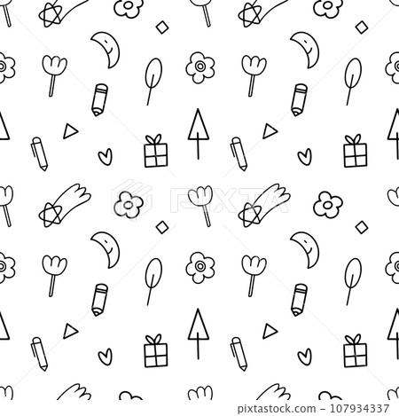 doodle cartoon hand drawn with black line seamless pattern background for illustration, wrapping, wallpaper 107934337