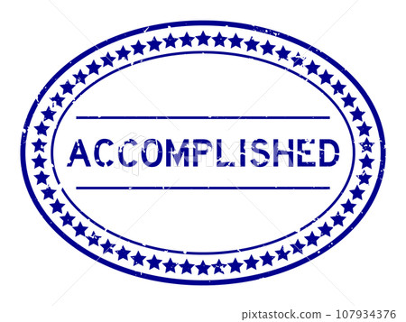 Grunge blue accomplished word oval rubber seal stamp on white background Grunge blue accomplished word oval rubber seal stamp on white background 107934376