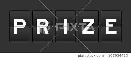 Black color analog flip board with word prize on gray background 107934413
