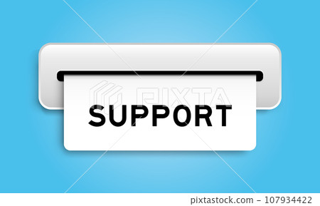 White coupon banner with word support from machine on blue color background 107934422