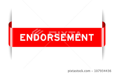 Red color inserted label banner with word endorsement on white background 107934436