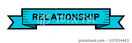 Ribbon label banner with word relationship in blue color on white background 107934463