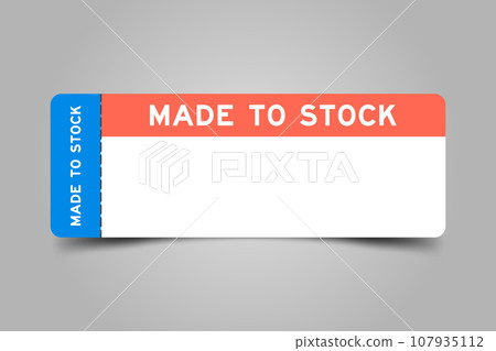 Blue and orange color ticket with word made to stock and white copy space on gray background Blue and orange color ticket with word made to stock and white copy space on gray background 107935112
