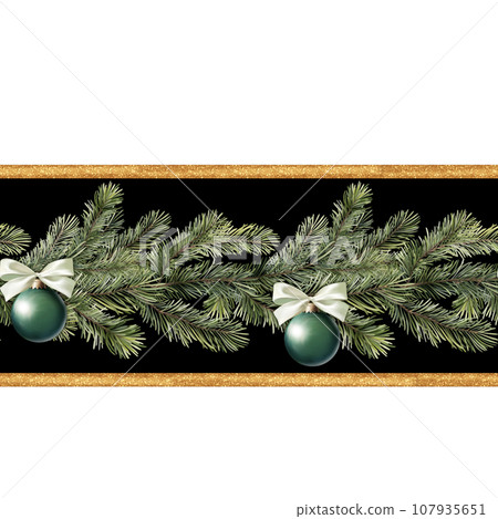 Christmas seamless border with fir tree garland. Decorative illustration Christmas seamless border with fir tree garland. Decorative illustration 107935651
