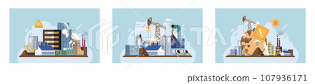 Industrial pollution. Dirty waste. Environmental pollution. Vector illustration. Smokes with smog are manifestation our industrialized society Trash emission is overlooked aspect environmental 107936171