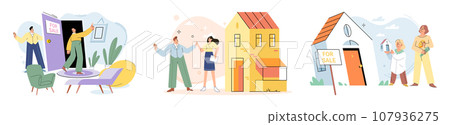 Buying and choosing housing. Vector illustration The mortgage terms were favorable, making homeownership more accessible The apartment complex provided range amenities for tenants The sale property Buying and choosing housing. Vector illustration The mortgage terms were favorable, making homeownership more accessible The apartment complex provided range amenities for tenants The sale property 107936275