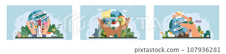 Climate change. Save the planet. Vector illustration Choose renewable resources to make positive impact on climate change On World Environment Day, lets commit to fostering healthier environment 107936281