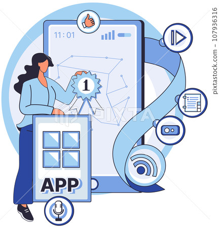 Application testing metaphor. Vector illustration. Application testing, detector identifying glitches for smoother software operation App test, obstacle course testing agility of app Software testing Application testing metaphor. Vector illustration. Application testing, detector identifying glitches for smoother software operation App test, obstacle course testing agility of app Software testing 107936316